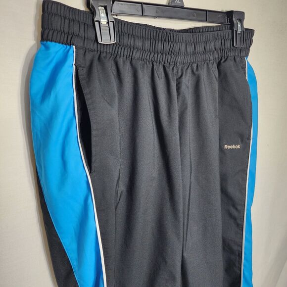 Reebok Womens Capri Pants Large Pockets Elastic Waist Drawstring Black Teal Pull - Picture 4 of 9